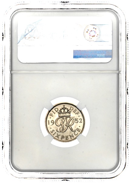 1952 George VI Sixpence Brilliant Uncirculated. NGC - MS66
