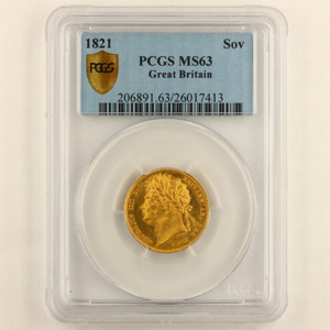 1821 George IV Sovereign Uncirculated Grade. PCGS Mint State 63