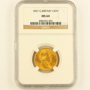 1837 William IV Sovereign Uncirculated Grade. NGC Mint State 64