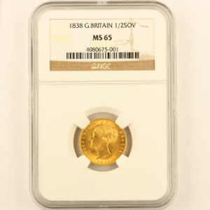 1838 Victoria Half Sovereign Choice uncirculated grade