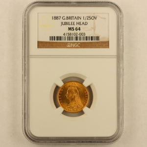 1887 Victoria Jubilee Head Half Sovereign Uncirculated Grade. NGC Mint State 64