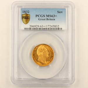 1832 William IV Sovereign Uncirculated Grade. PCGS  Mint State 63+