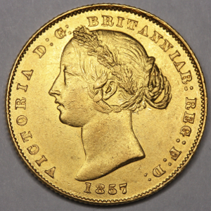 1857 Australian Sovereign PCGS - AU58+