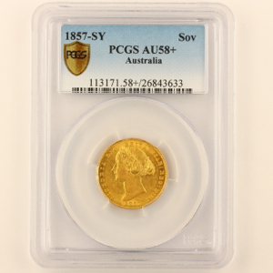 1857 Australian Sovereign PCGS - AU58+