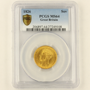 1826 George IV Sovereign Choice uncirculated Grade. PCGS - MS64