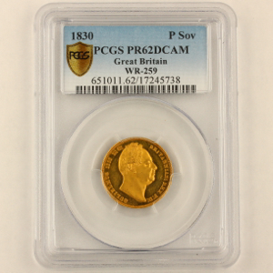 1830 William IV Proof Sovereign PCGS - Proof 62