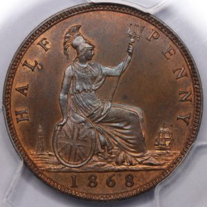 1868 Victoria Bronze Halfpenny Choice Uncirculated. PCGS - PR64 BN