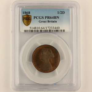 1868 Victoria Bronze Halfpenny Choice Uncirculated. PCGS - PR64 BN