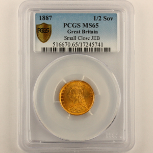 1887 Victoria Jubilee Head Half Sovereign Brilliant Uncirculated. PCGS - MS65