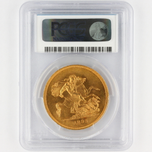 1893 Victoria Old Head £5 Uncirculated Grade. PCGS - MS63
