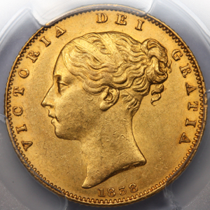 1838 Victoria Sovereign Practically uncirculated. PCGS - MS62