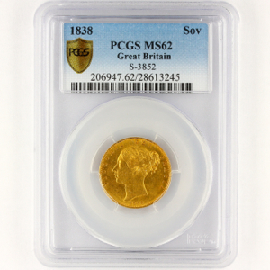 1838 Victoria Sovereign Practically uncirculated. PCGS - MS62
