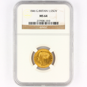 1846 Victoria Half Sovereign Choice Uncirculated. PCGS - MS64