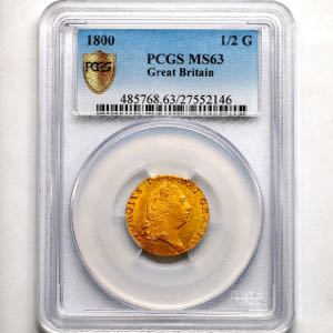 1800 George III Half Guinea Uncirculated Grade. PCGS - MS63