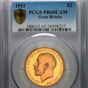 1911 George V Two Pounds PCGS - Proof 65