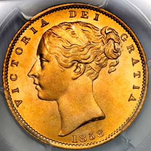 1858 Victoria Sovereign Brilliant Uncirculated. PCGS - MS65