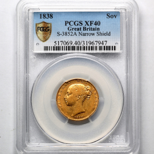1838 Victoria Sovereign Good Fine Grade. PCGS - XF40