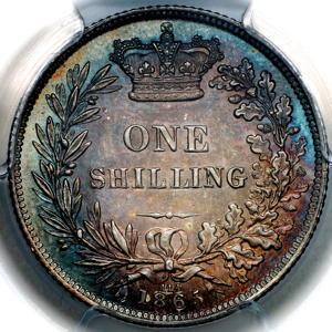 1865 Victoria Shilling Brilliant Uncirculated. PCGS - MS65+