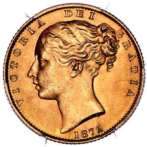 1872 Victoria Sovereign Brilliant Uncirculated. PCGS - MS65