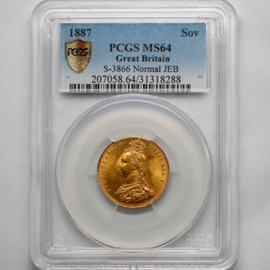 1887 Victoria Jubilee Head Sovereign Choice Uncirculated. PCGS - MS64