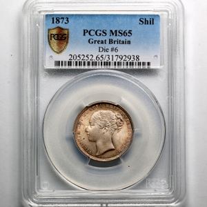 1873 Victoria Shilling Brilliant Uncirculated. PCGS - MS65