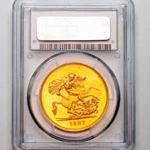 1887 Victoria Five Pounds Uncirculated Grade. PCGS - MS63
