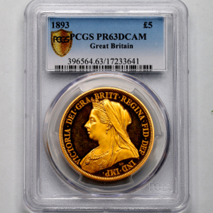 1893 Victoria Old Head £5 PCGS - PR63 DCAM