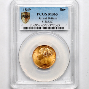 1849 Victoria Sovereign PCGS - MS65