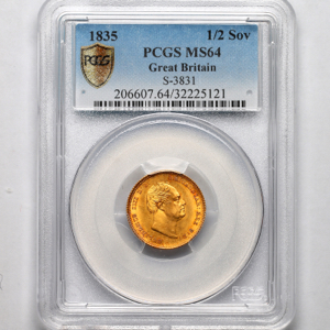 1835 William IV Half Sovereign Choice Uncirculated. PCGS - MS64