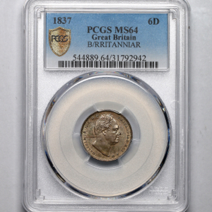 1837 William IV Sixpence PCGS - MS64