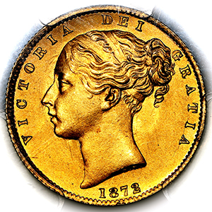 1872 Victoria Sovereign Brilliant Uncirculated. PCGS - MS65