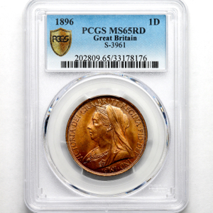 1896 Victoria Old Head Penny PCGS - MS65 RD