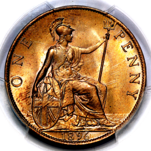 1896 Victoria Old Head Penny PCGS - MS65 RD