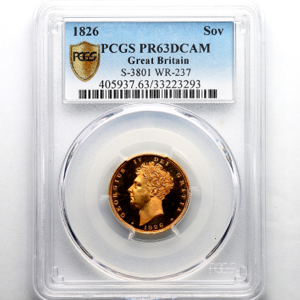 1826 George IV Proof Sovereign PCGS - PR63 DCAM