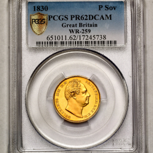 1830 William IV Proof Sovereign PCGS - PR62 DCAM
