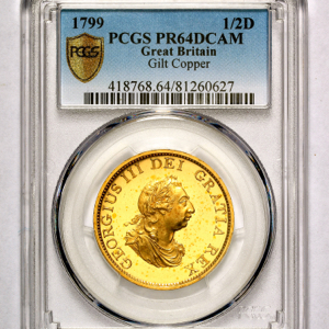 1799 George III Halfpenny PCGS - PR64 DCAM