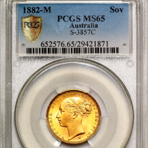 1882 Victoria Sovereign Brilliant uncirculated. PCGS - MS65