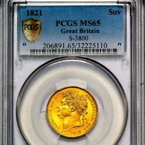 1821 George IV Sovereign Brilliant uncirculated. PCGS - MS65