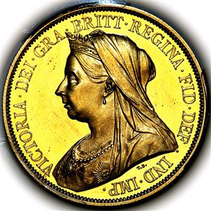 1893 Victoria Old Head Proof Five Pounds PCGS - PR62 CAM