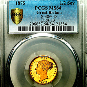 1875 Victoria Half Sovereign Proof-like. Choice Unc. PCGS - MS64