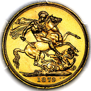 1879 Victoria Sovereign Uncirculated. PCGS - MS63
