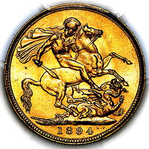 1894 Victoria Old Head Sovereign Uncirculated. PCGS - MS63