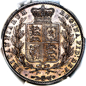 1845 Victoria Young Head Halfcrown Uncirculated. PCGS - MS63