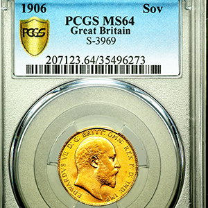 1906 Edward VII Sovereign Choice uncirculated. PCGS - MS64