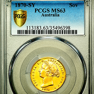 1870 Australian Sovereign Uncirculated. PCGS - MS63