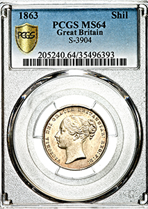 1863 Victoria Shilling Choice Uncirculated. PCGS - MS64