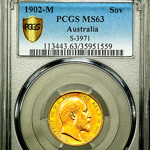 1902 Edward VII Sovereign Uncirculated grade. PCGS - MS63