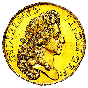 1701 William III Five Guineas About uncirculated