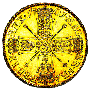 1701 William III Five Guineas About uncirculated