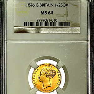 1846 Victoria Half Sovereign NGC - MS64